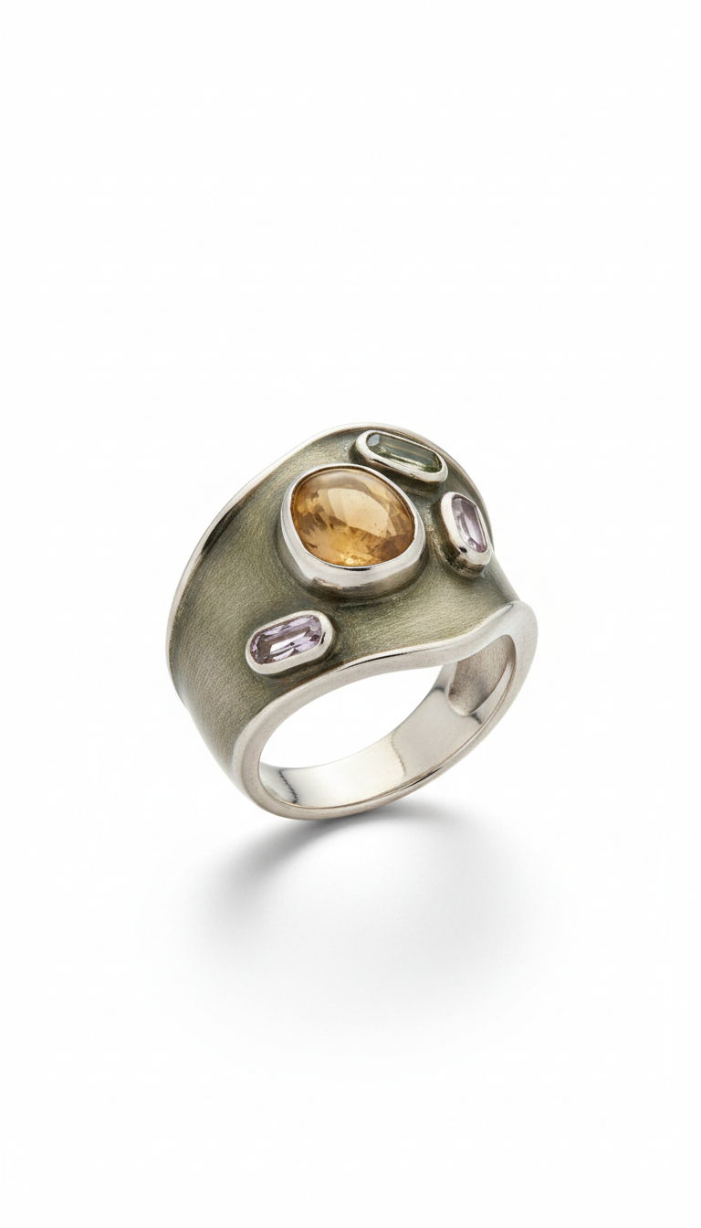 Olive Silver Statement Ring