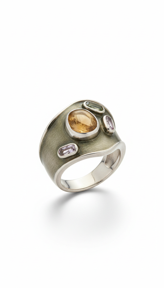 Olive Silver Statement Ring